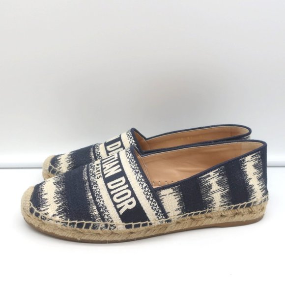 CHRISTIAN DIOR GRANVILLE D-STRIPES LOGO EMBROIDERED ESPADRILLES NAVY SIZE 37 - Picture 5 of 10